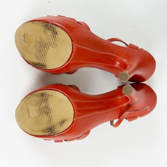 Michael Antonio Orange Leather Strappy Platform Stiletto High Heels Size 8.5 M - Picture 8 of 9
